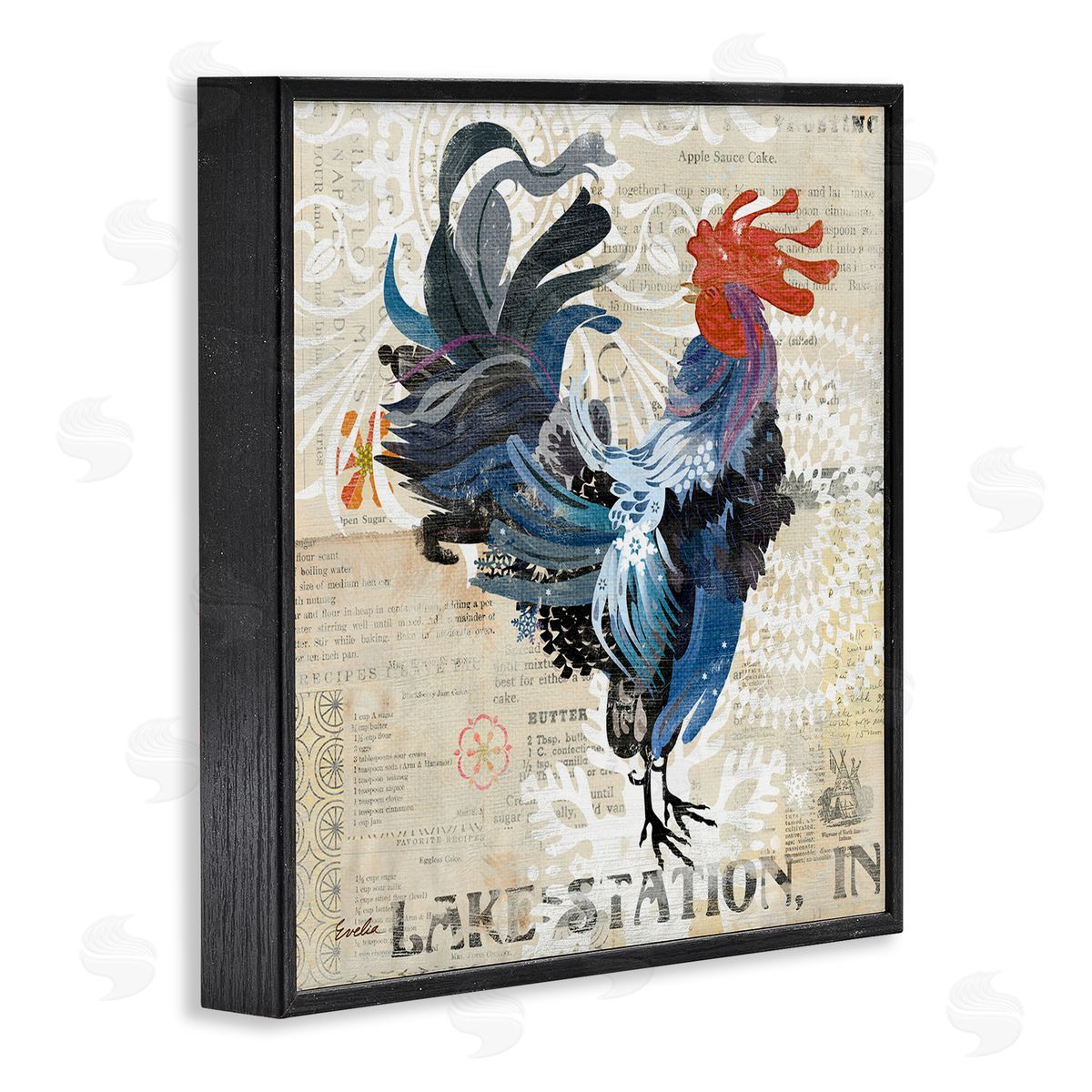 Evelia Designs Retro Rooster Farmhouse Kitchen Black Framed Glicee Wall Art Print