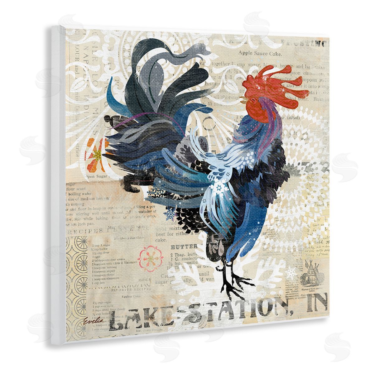 Evelia Designs Retro Rooster Farmhouse Kitchen Wooden Wall Plaque Art Print