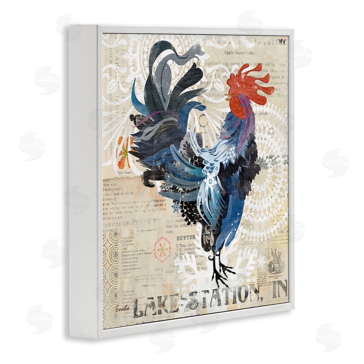 Evelia Designs Retro Rooster Farmhouse Kitchen White Framed Glicee Wall Art Print