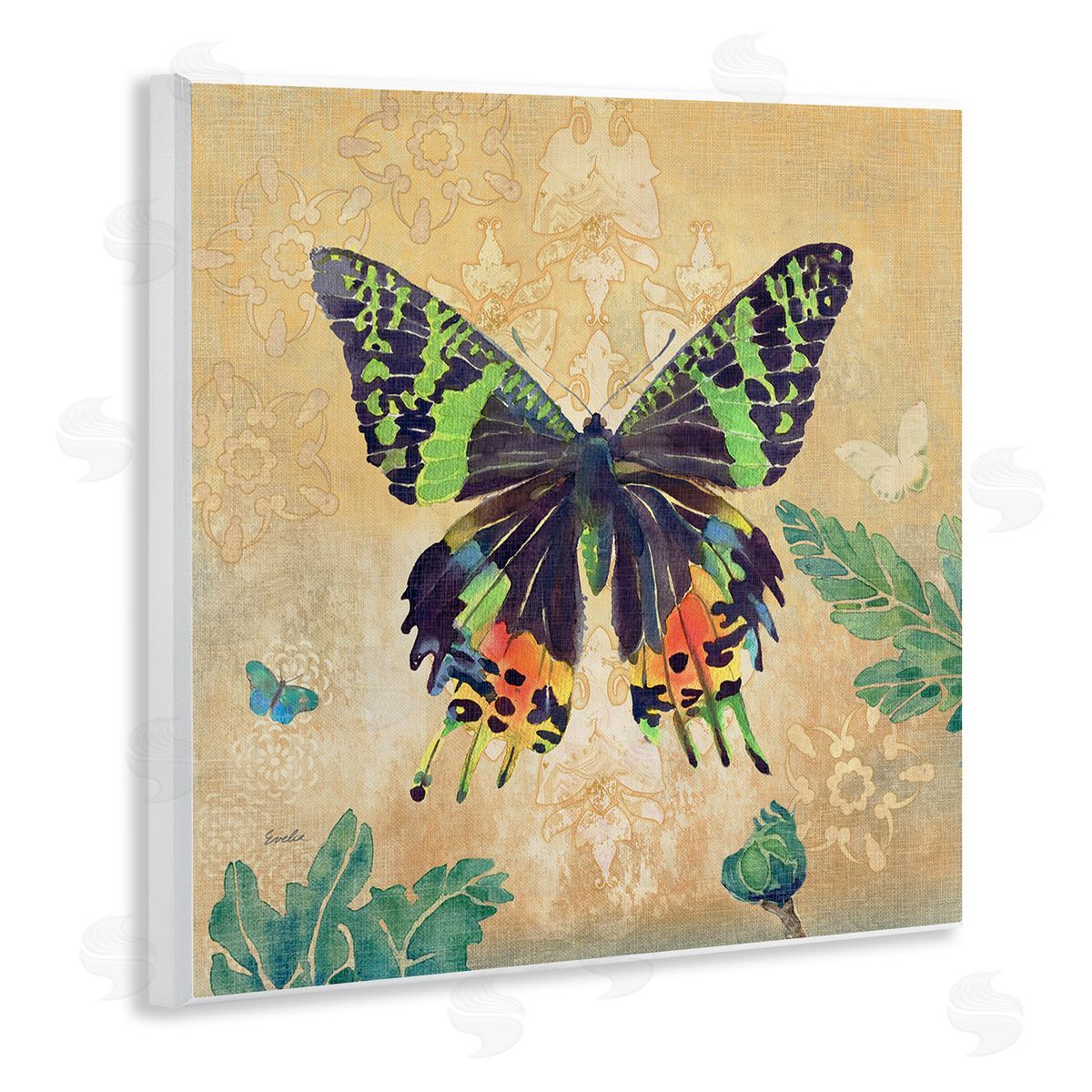 Evelia Designs Floral Butterfly Vintage Pattern Wooden Wall Plaque Art Print