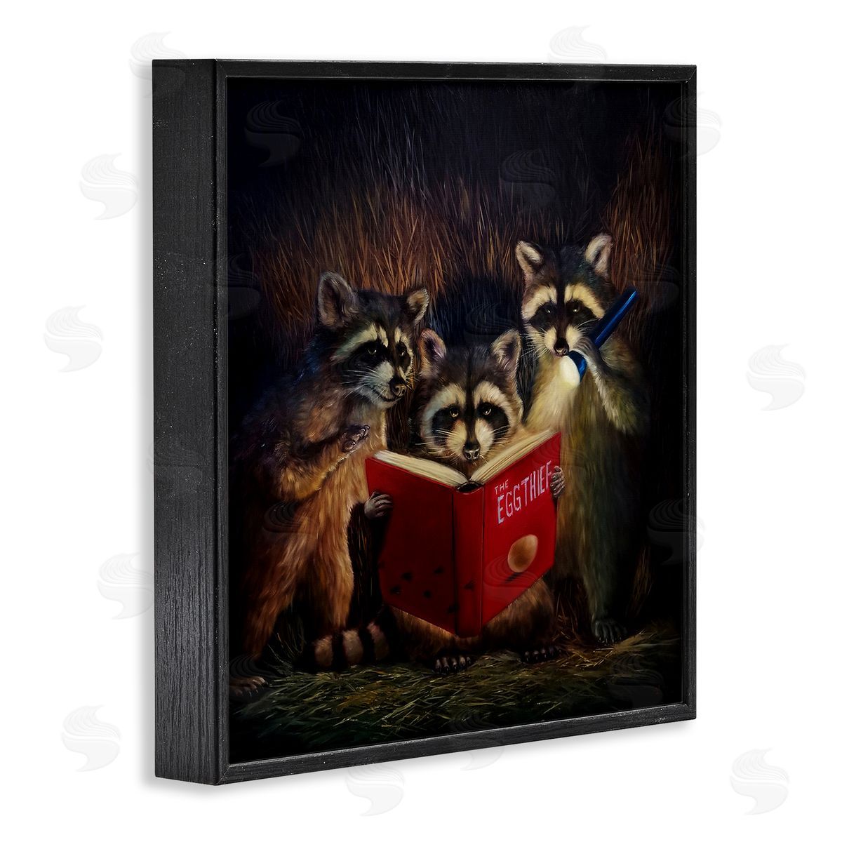 Lucia Heffernan Fun Raccoon Trio Reading Book Black Framed Glicee Wall Art Print
