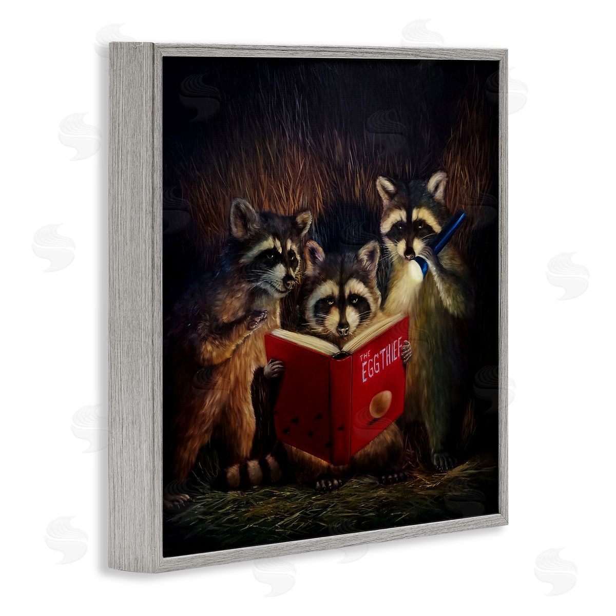 Lucia Heffernan Fun Raccoon Trio Reading Book Gray Framed Glicee Wall Art Print