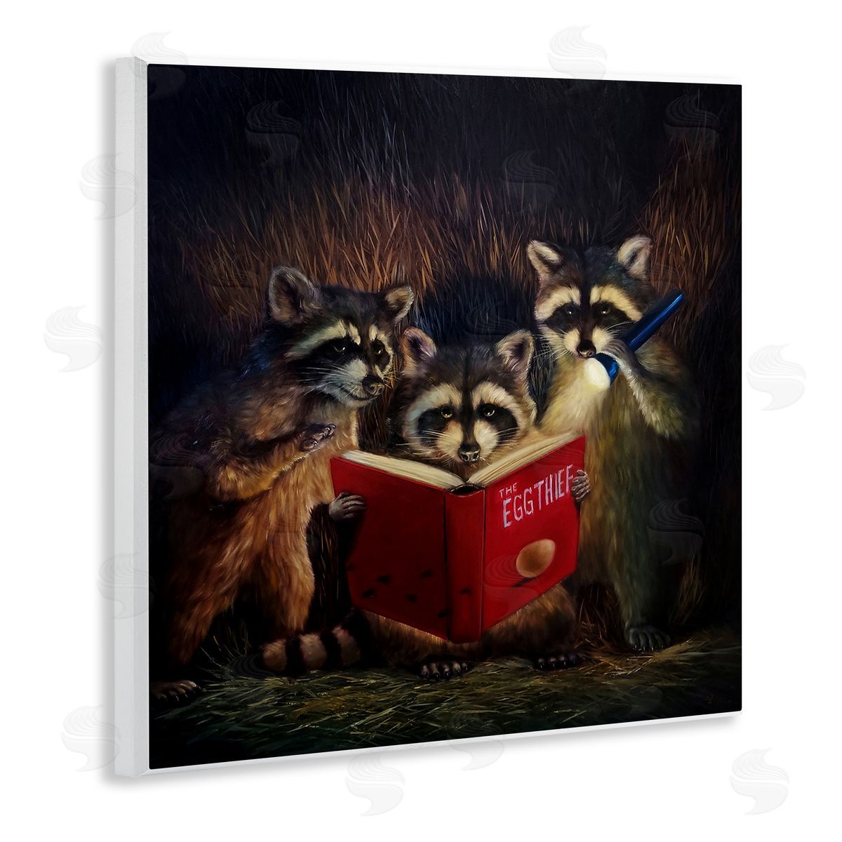 Lucia Heffernan Fun Raccoon Trio Reading Book Wooden Wall Plaque Art Print