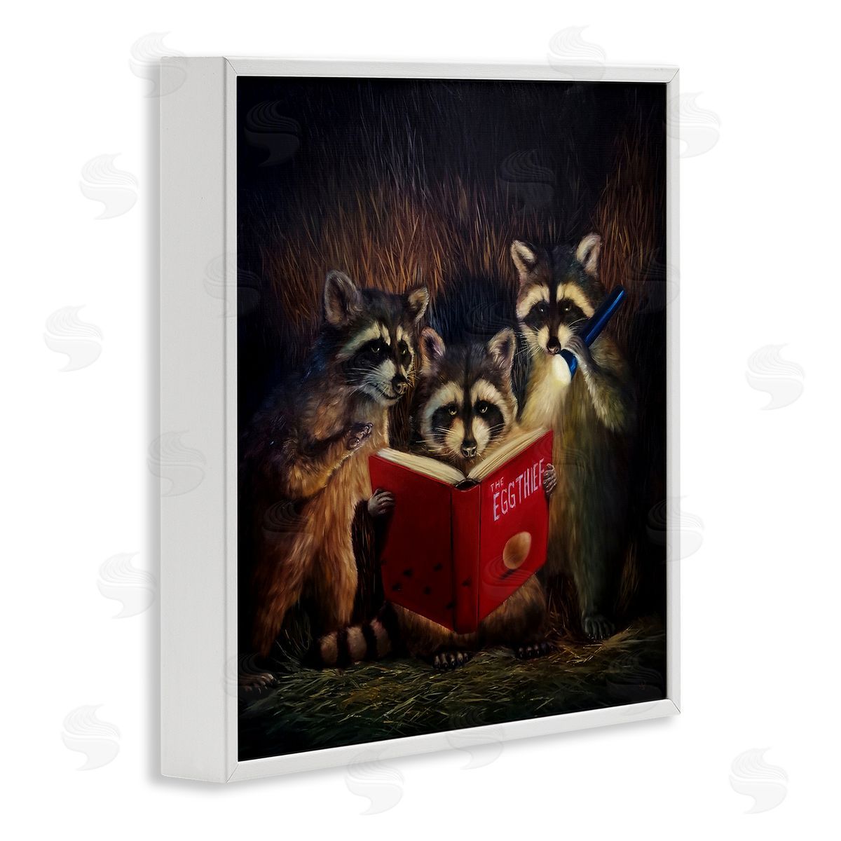 Lucia Heffernan Fun Raccoon Trio Reading Book White Framed Glicee Wall Art Print