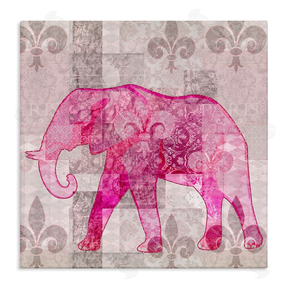 Andrea Haase Fleur De Lis Pink Elephant Pattern Stretched Canvas Wall Art Print