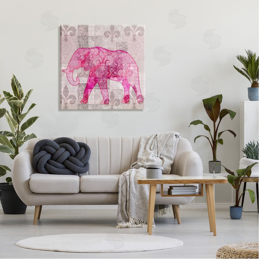 Andrea Haase Fleur De Lis Pink Elephant Pattern Canvas Wall Art in Room