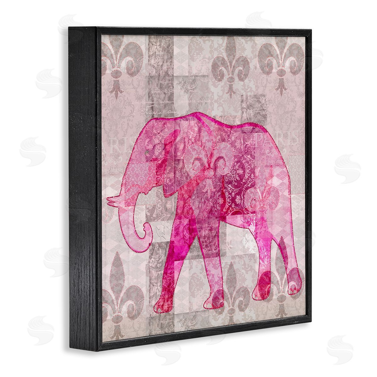 Andrea Haase Fleur De Lis Pink Elephant Pattern Black Framed Glicee Wall Art Print
