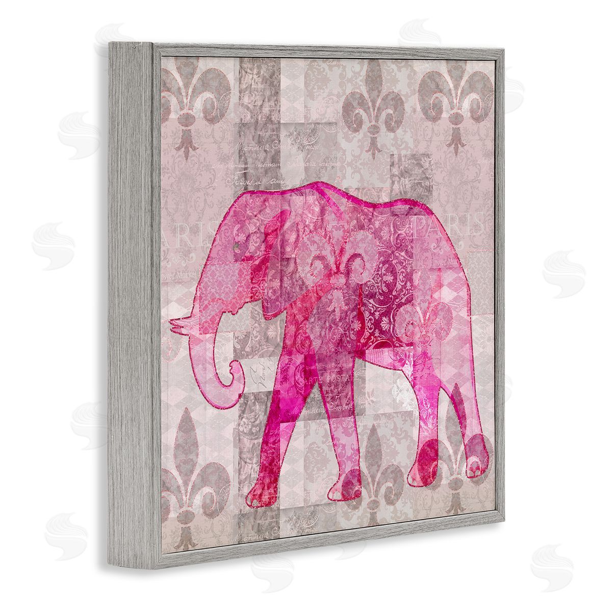 Andrea Haase Fleur De Lis Pink Elephant Pattern Gray Framed Glicee Wall Art Print