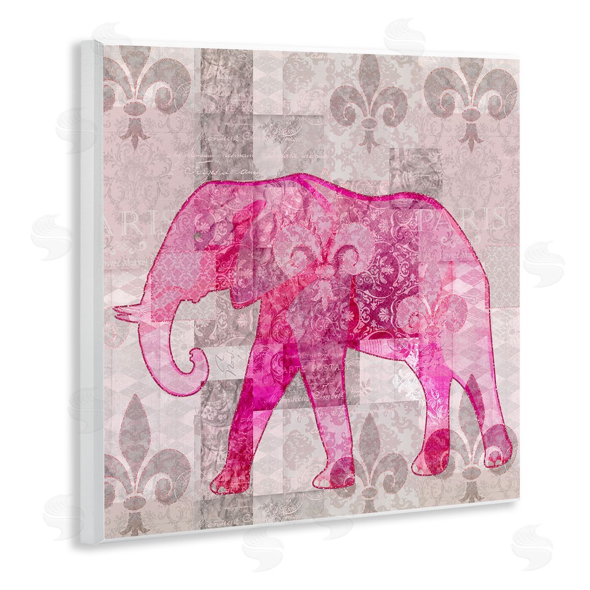 Andrea Haase Fleur De Lis Pink Elephant Pattern Wooden Wall Plaque Art Print