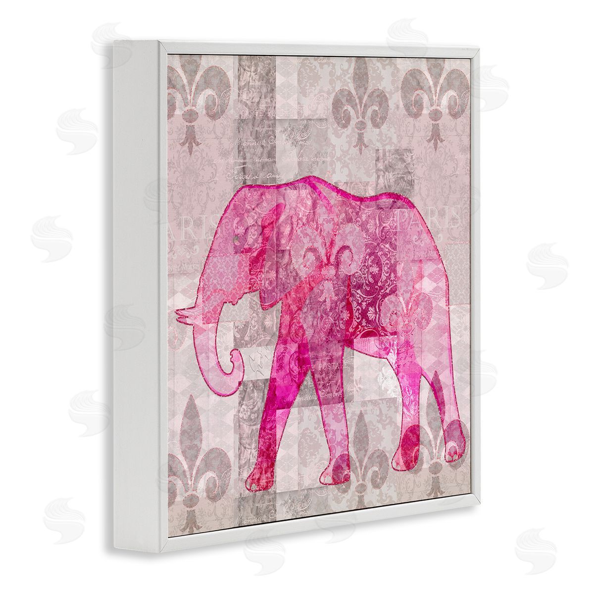 Andrea Haase Fleur De Lis Pink Elephant Pattern White Framed Glicee Wall Art Print