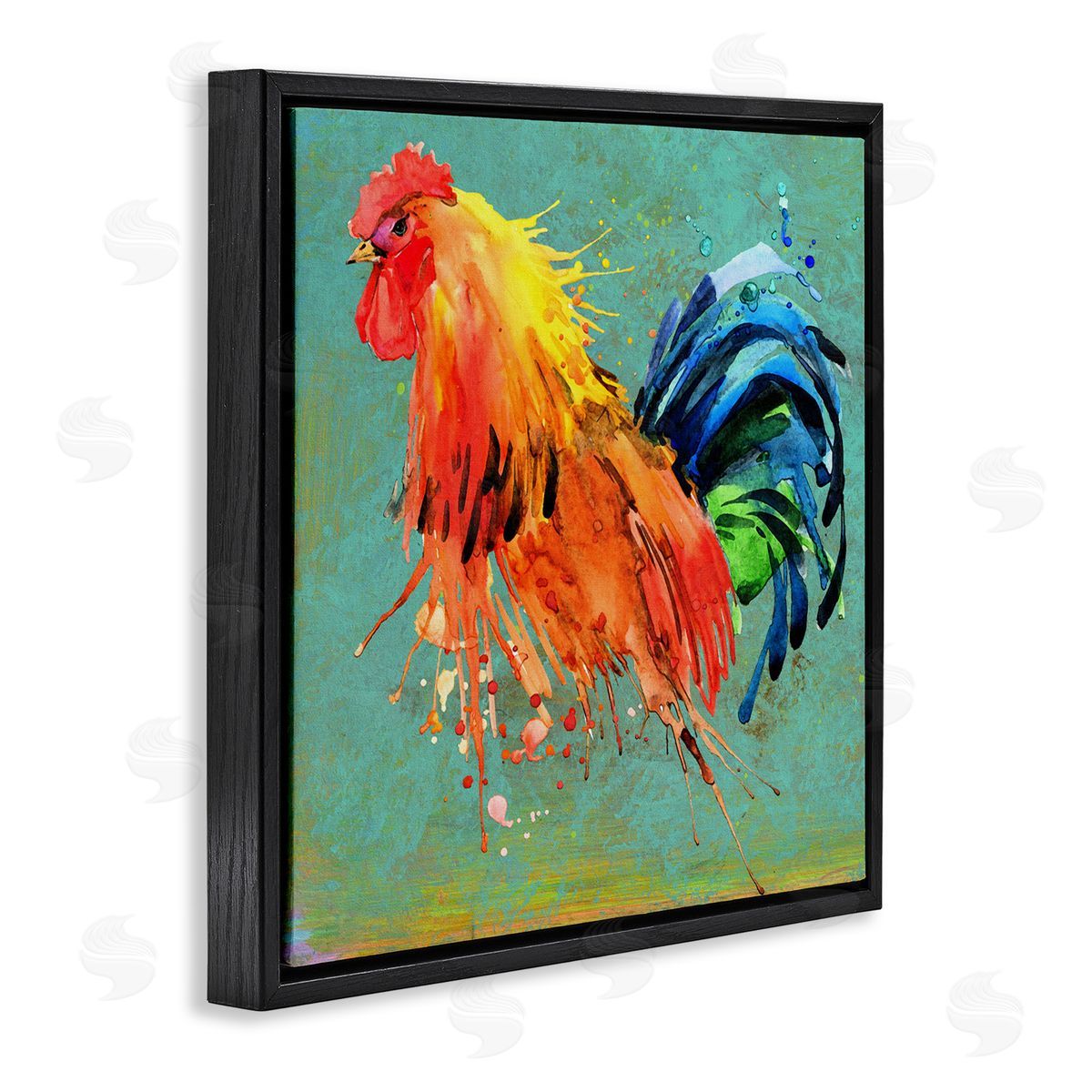 Urban Abstract Rooster Splash Black Floating Frame Canvas Wall Art, Home Decor by Karen Smith