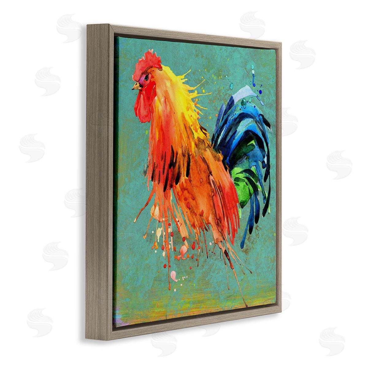 Urban Abstract Rooster Splash Brown Floating Frame Canvas Wall Art, Home Decor by Karen Smith