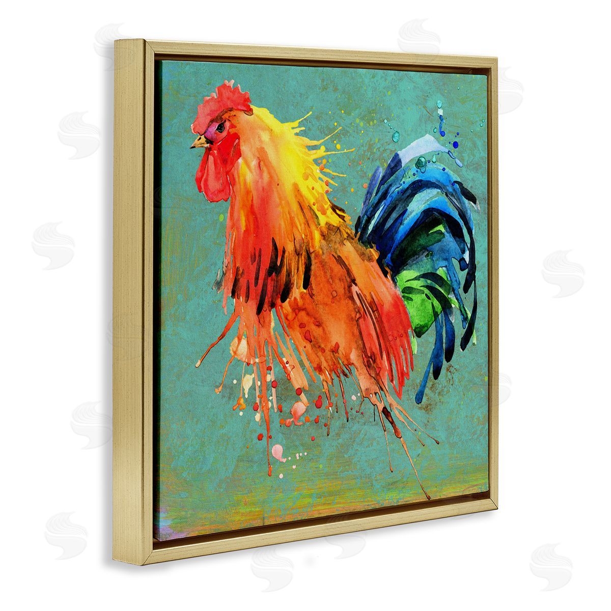 Urban Abstract Rooster Splash Gold Floating Frame Canvas Wall Art, Home Decor by Karen Smith