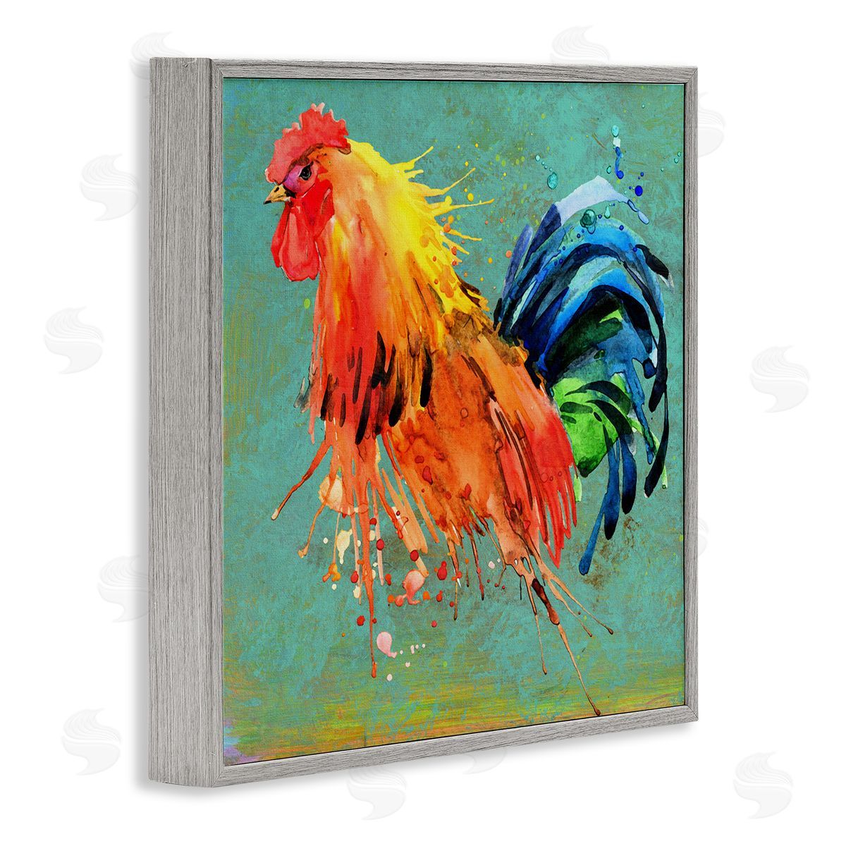 Urban Abstract Rooster Splash Grey Frame Print Wall Art, Home Decor by Karen Smith