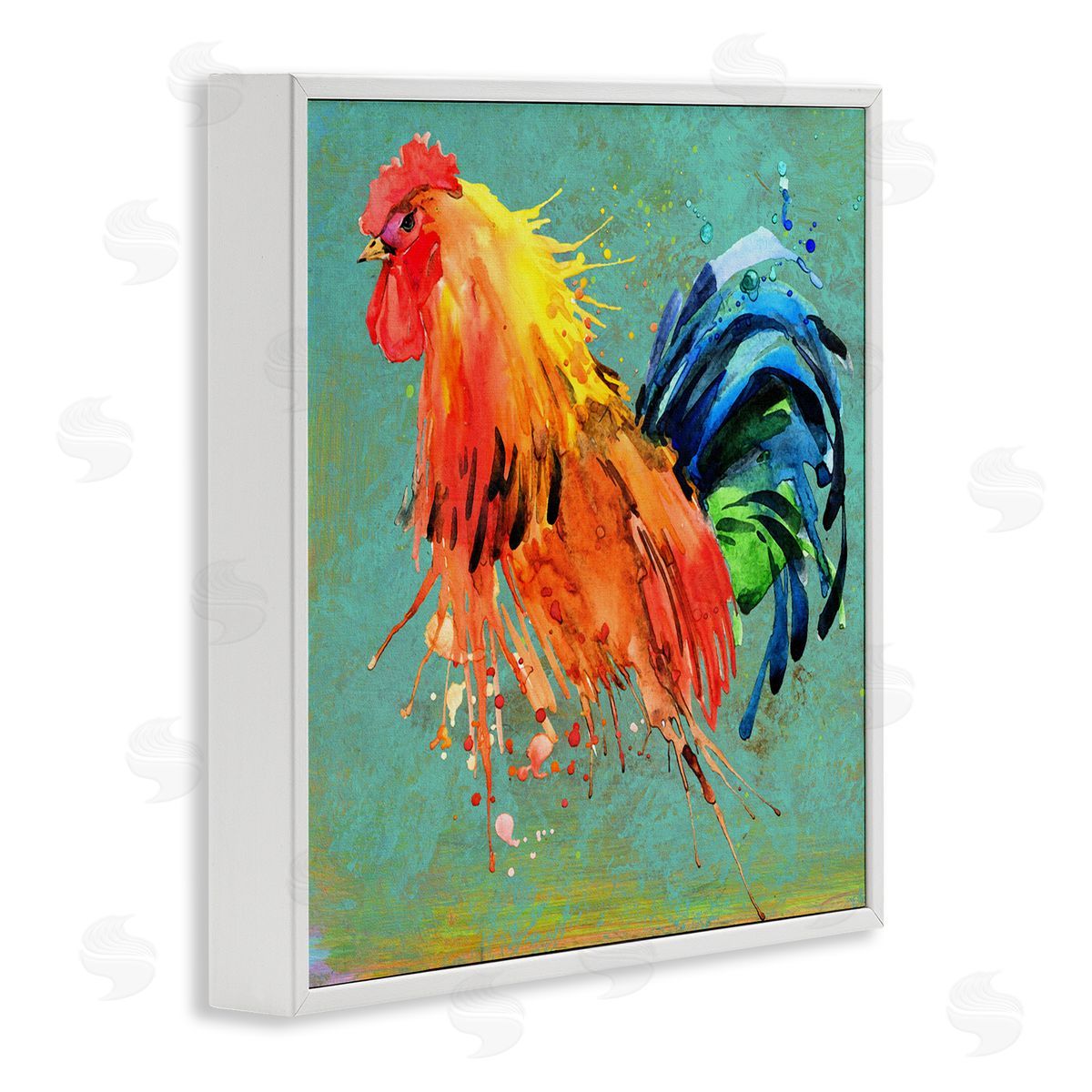 Urban Abstract Rooster Splash White Frame Print Wall Art, Home Decor by Karen Smith