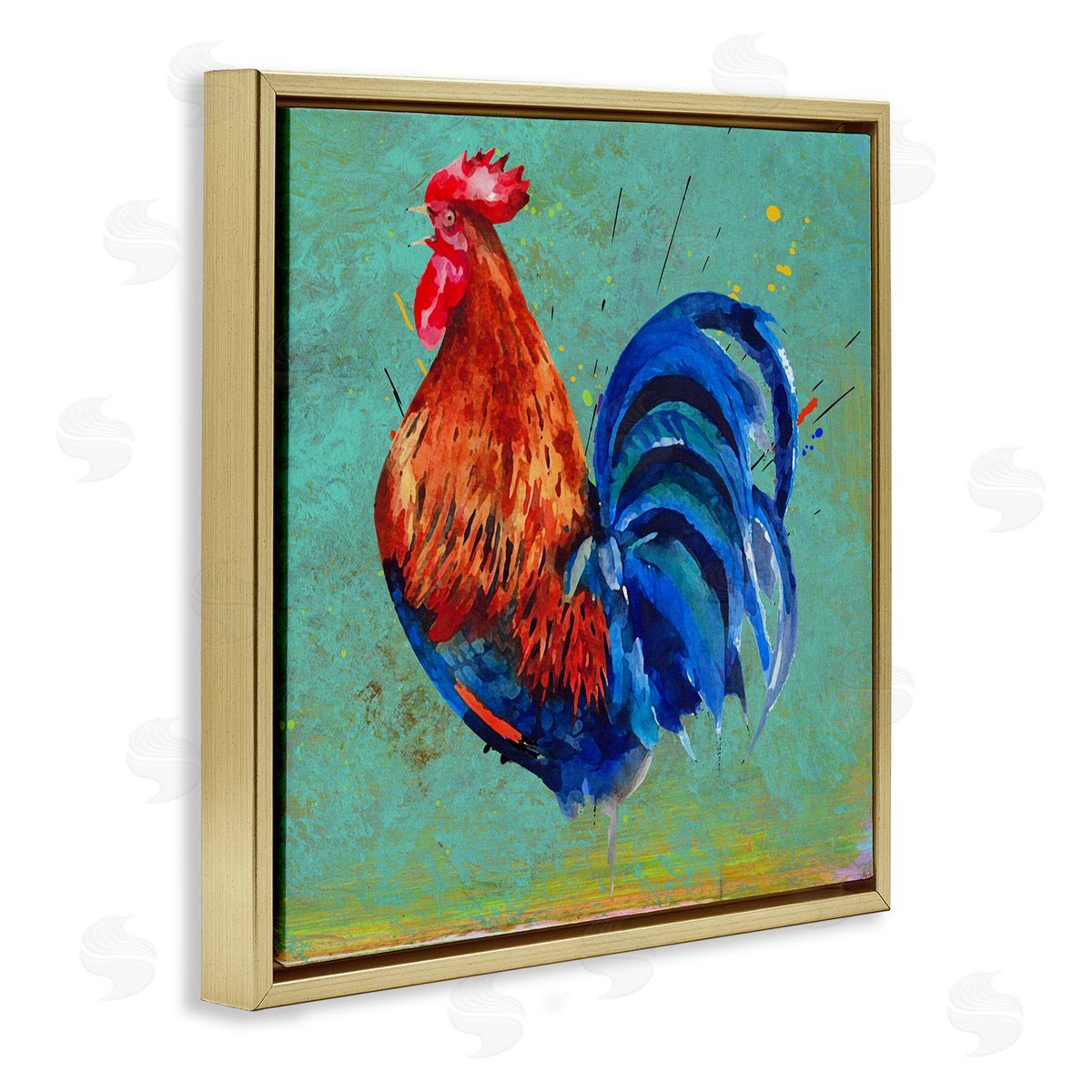 Karen Smith Bold Farmhouse Country Rooster Gold Floating Frame Canvas Wall Art Print