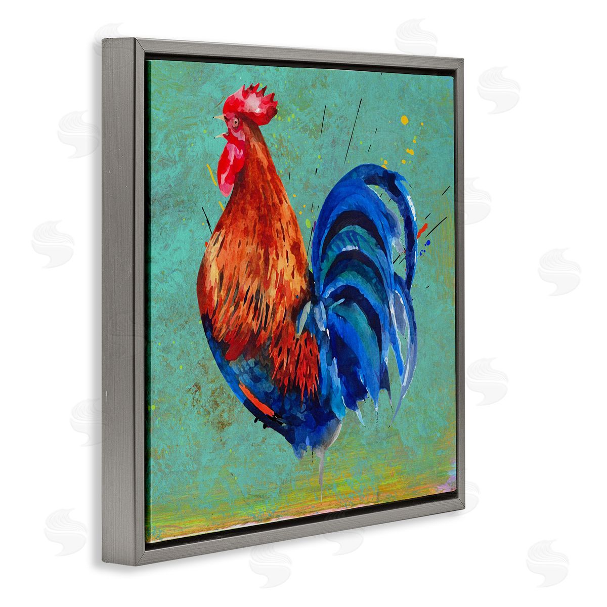 Karen Smith Bold Farmhouse Country Rooster Gray Floating Frame Canvas Wall Art Print