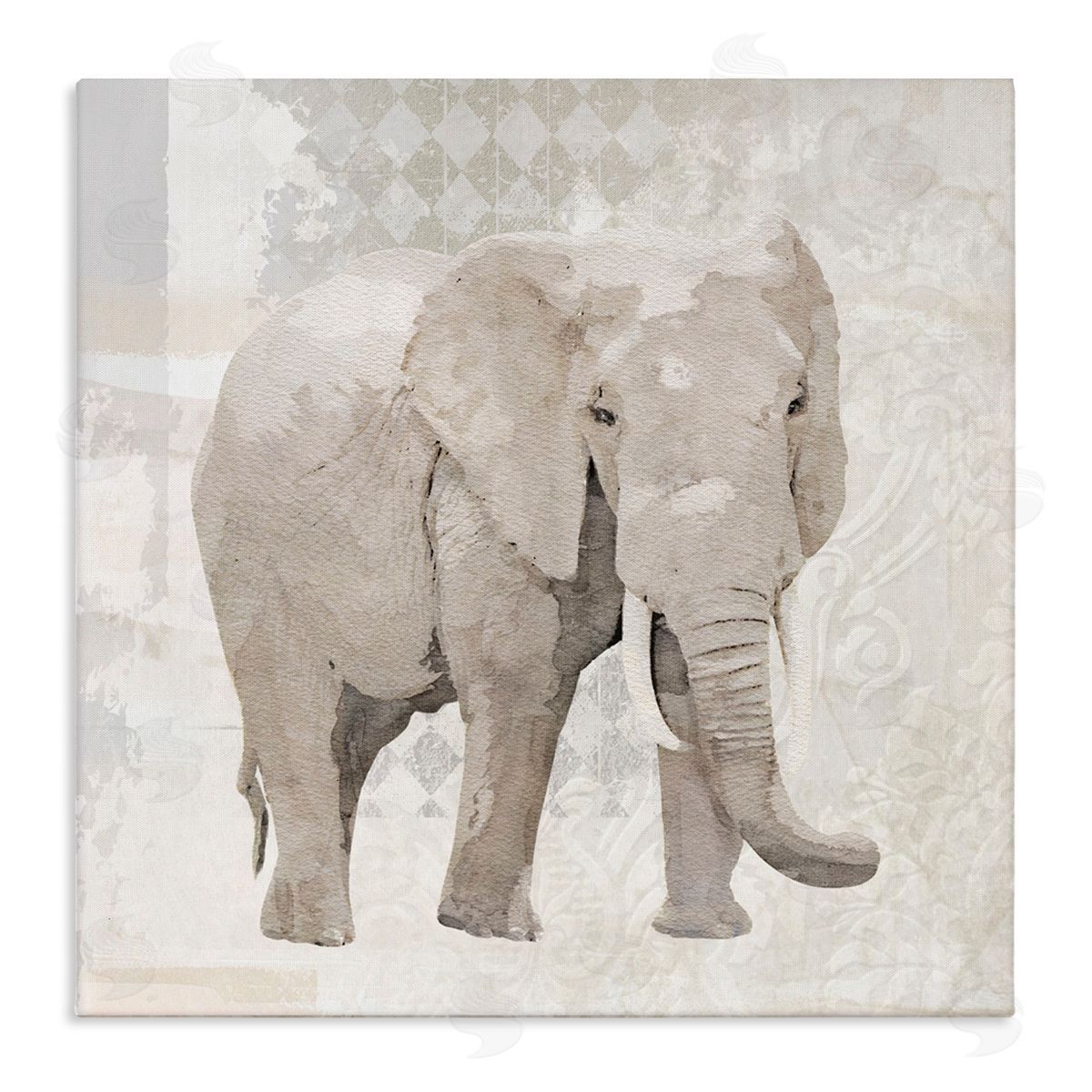 Karen Smith Patterned Elephant Vintage Collage Stretched Canvas Wall Art Print