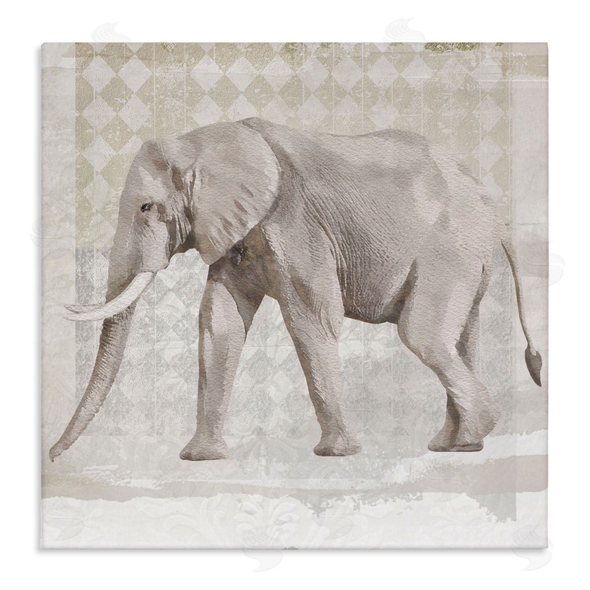 Karen Smith Muted Geometric Elephant Pattern Stretched Canvas Wall Art Print
