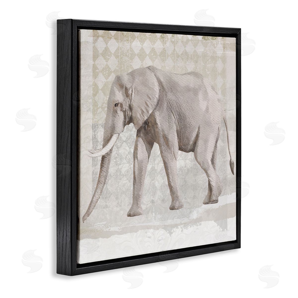Karen Smith Muted Geometric Elephant Pattern Black Floating Frame Canvas Wall Art Print