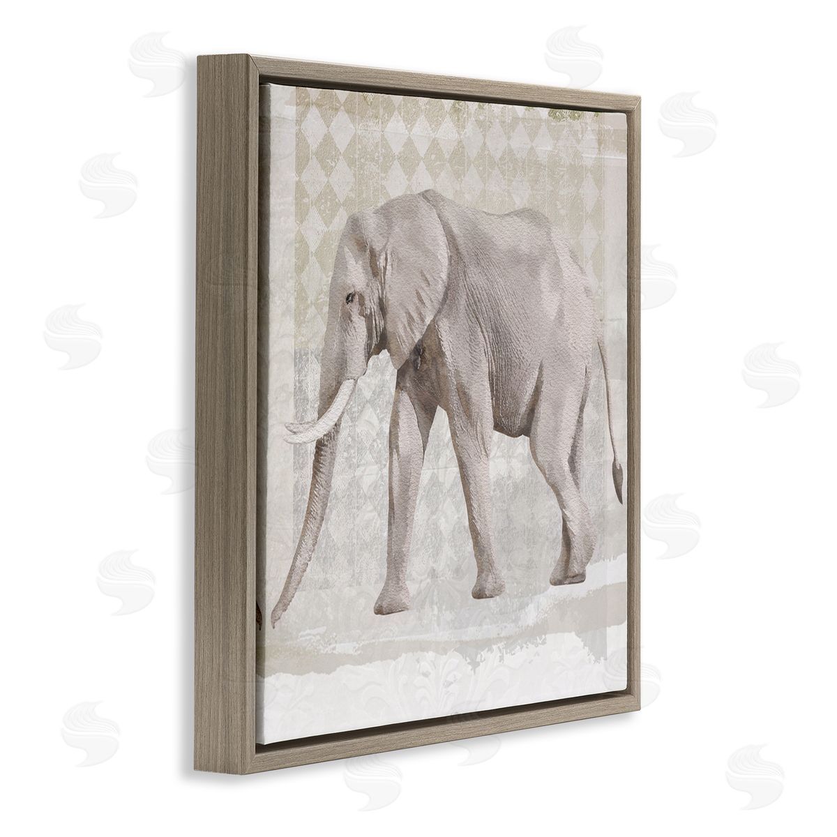 Karen Smith Muted Geometric Elephant Pattern Brown Floating Frame Canvas Wall Art Print
