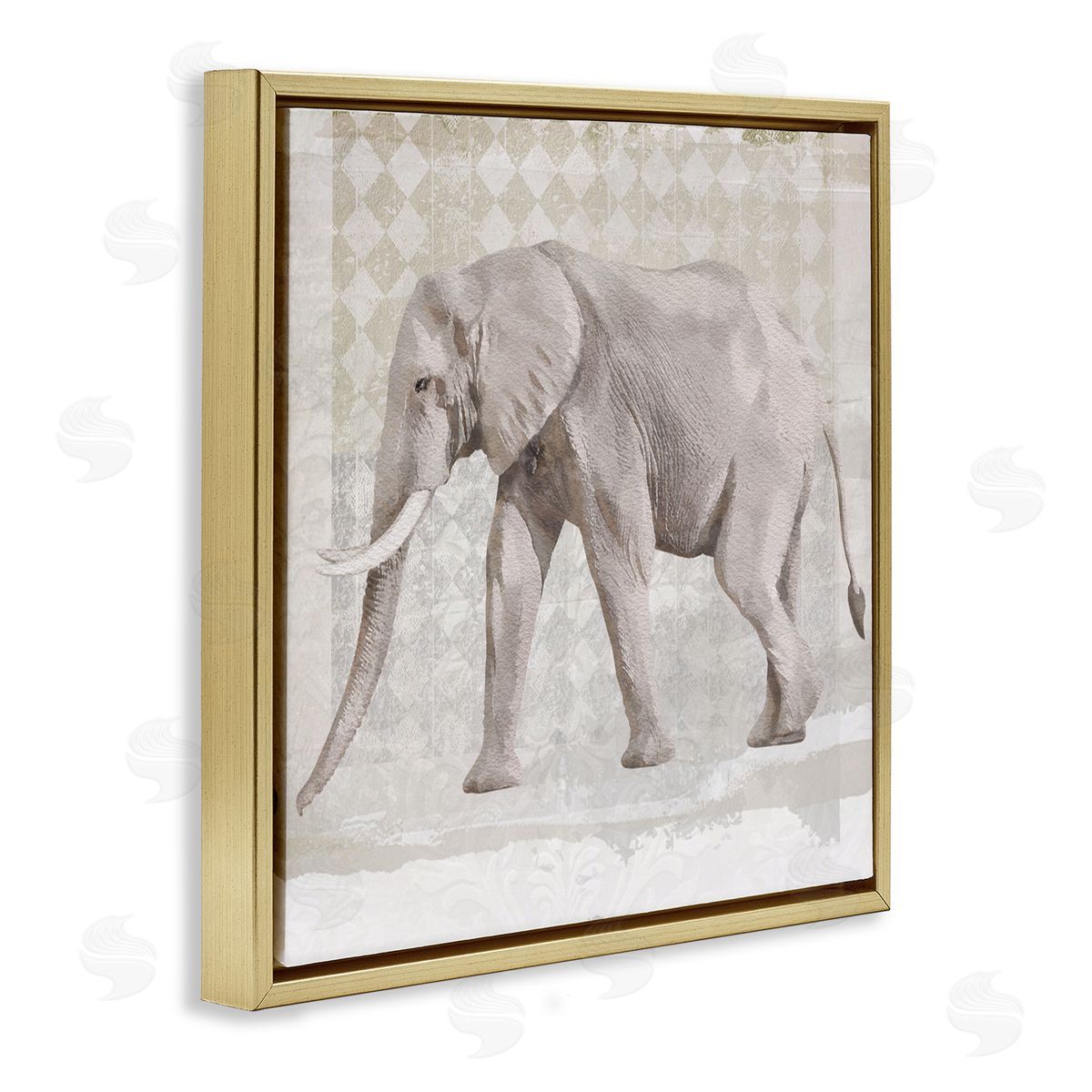 Karen Smith Muted Geometric Elephant Pattern Gold Floating Frame Canvas Wall Art Print