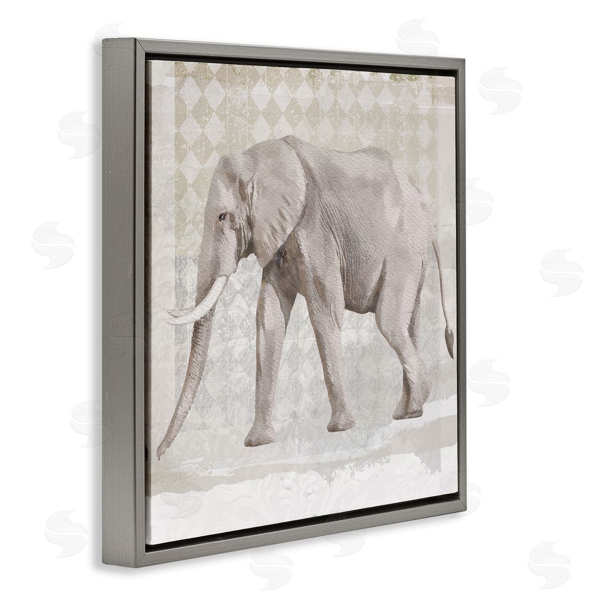Karen Smith Muted Geometric Elephant Pattern Gray Floating Frame Canvas Wall Art Print