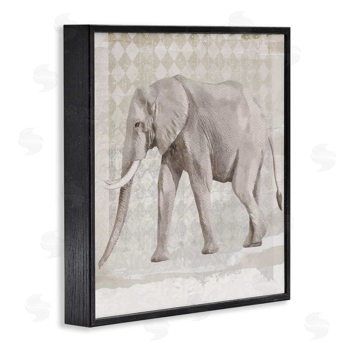 Karen Smith Muted Geometric Elephant Pattern Black Framed Glicee Wall Art Print