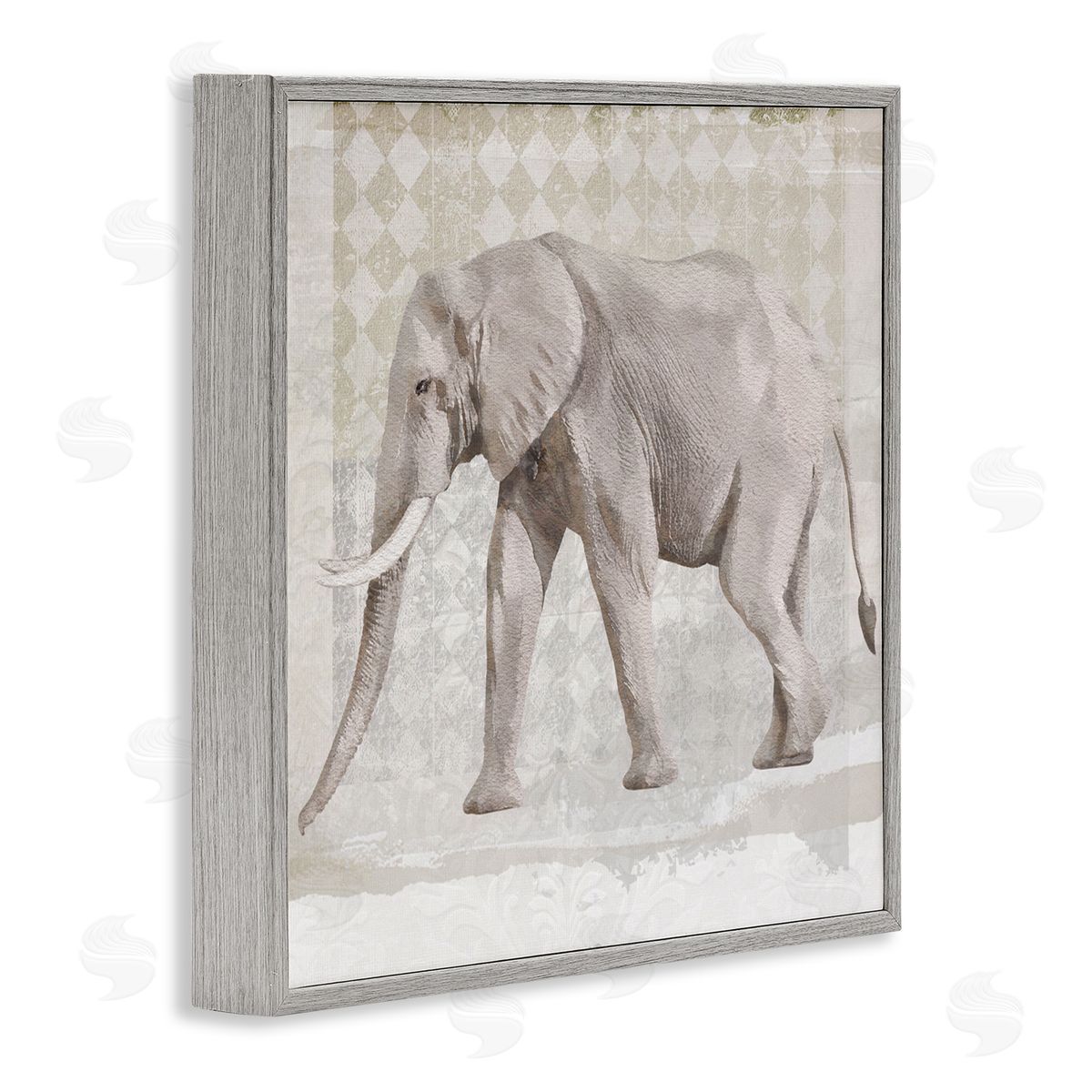 Karen Smith Muted Geometric Elephant Pattern Gray Framed Glicee Wall Art Print