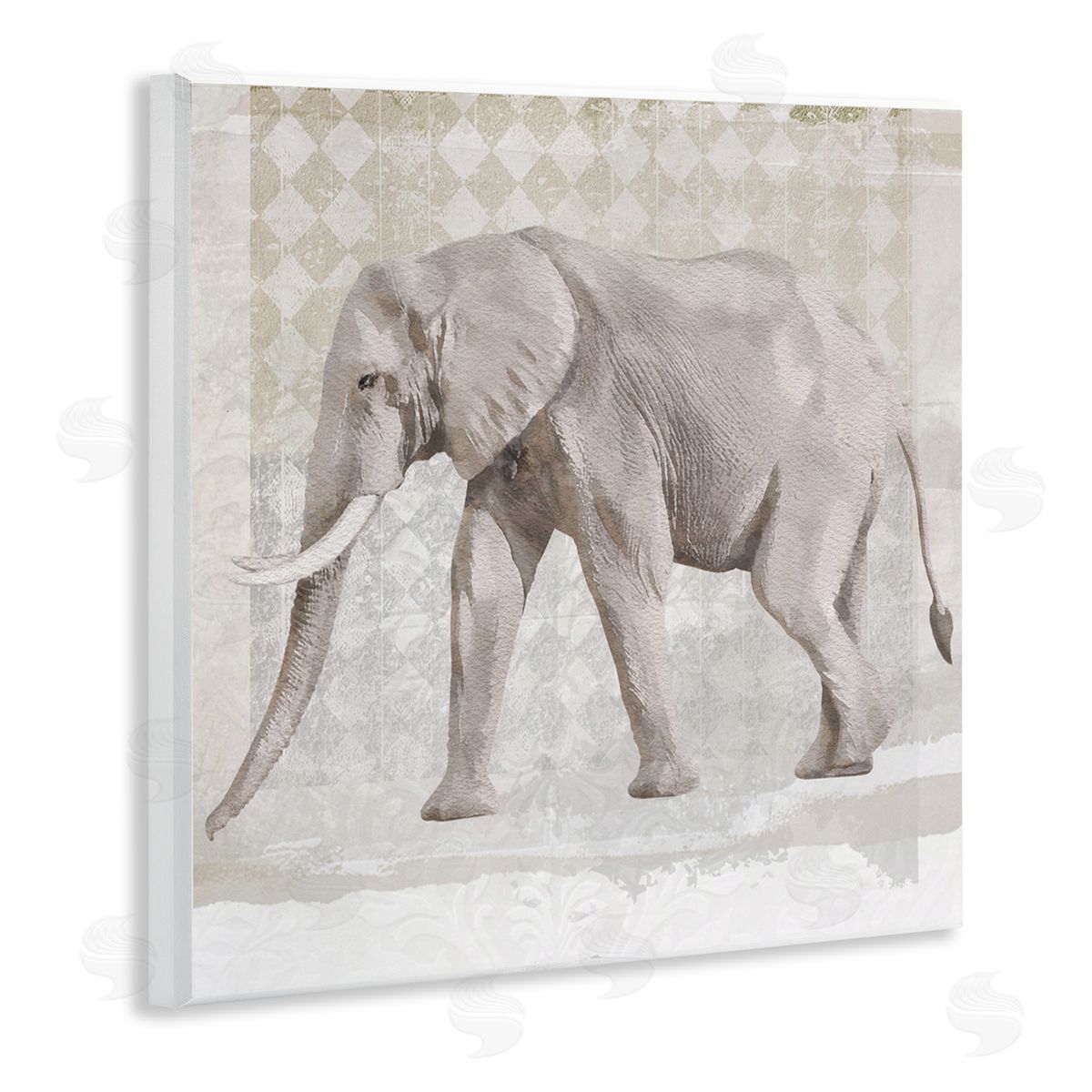 Karen Smith Muted Geometric Elephant Pattern Wooden Wall Plaque Art Print