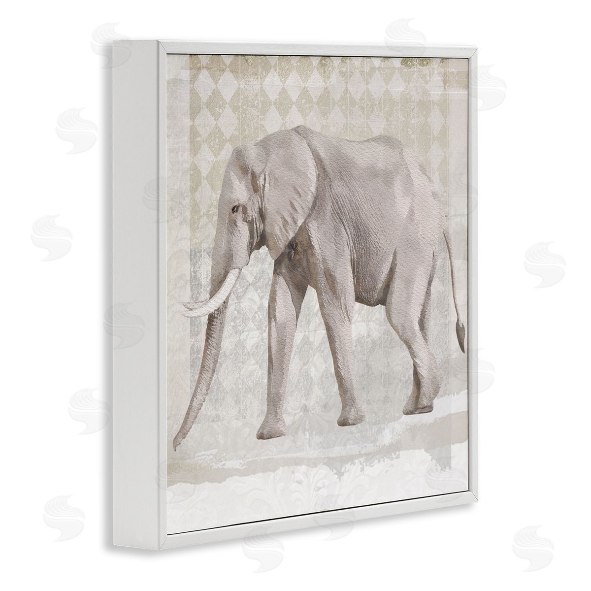 Karen Smith Muted Geometric Elephant Pattern White Framed Glicee Wall Art Print