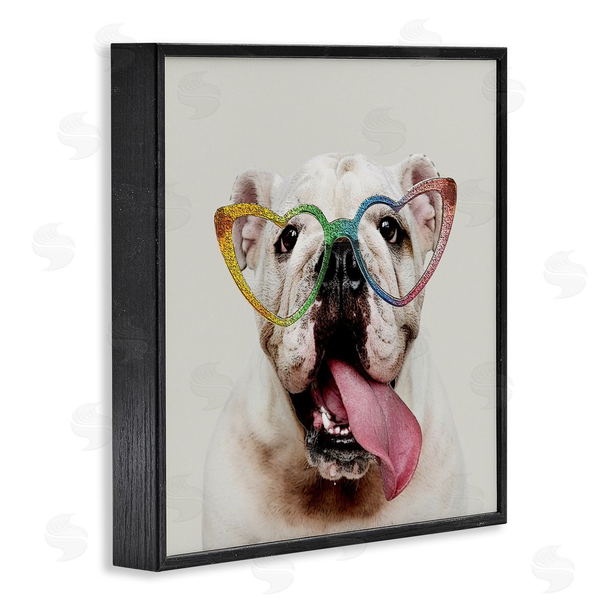 Karen Smith Happy Bulldog Rainbow Heart Glasses Black Framed Glicee Wall Art Print