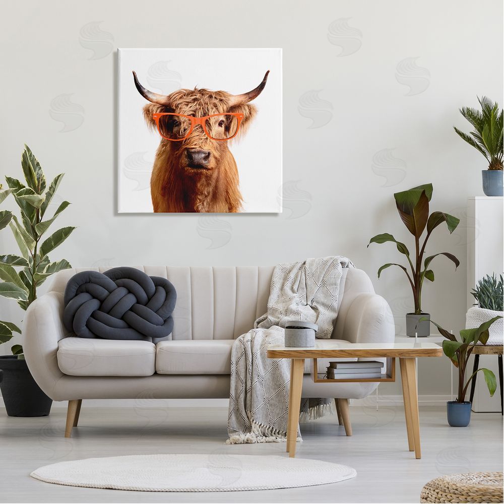 Karen Smith Highland Cow Farmhouse Fun Glasses Canvas Wall Art in Room