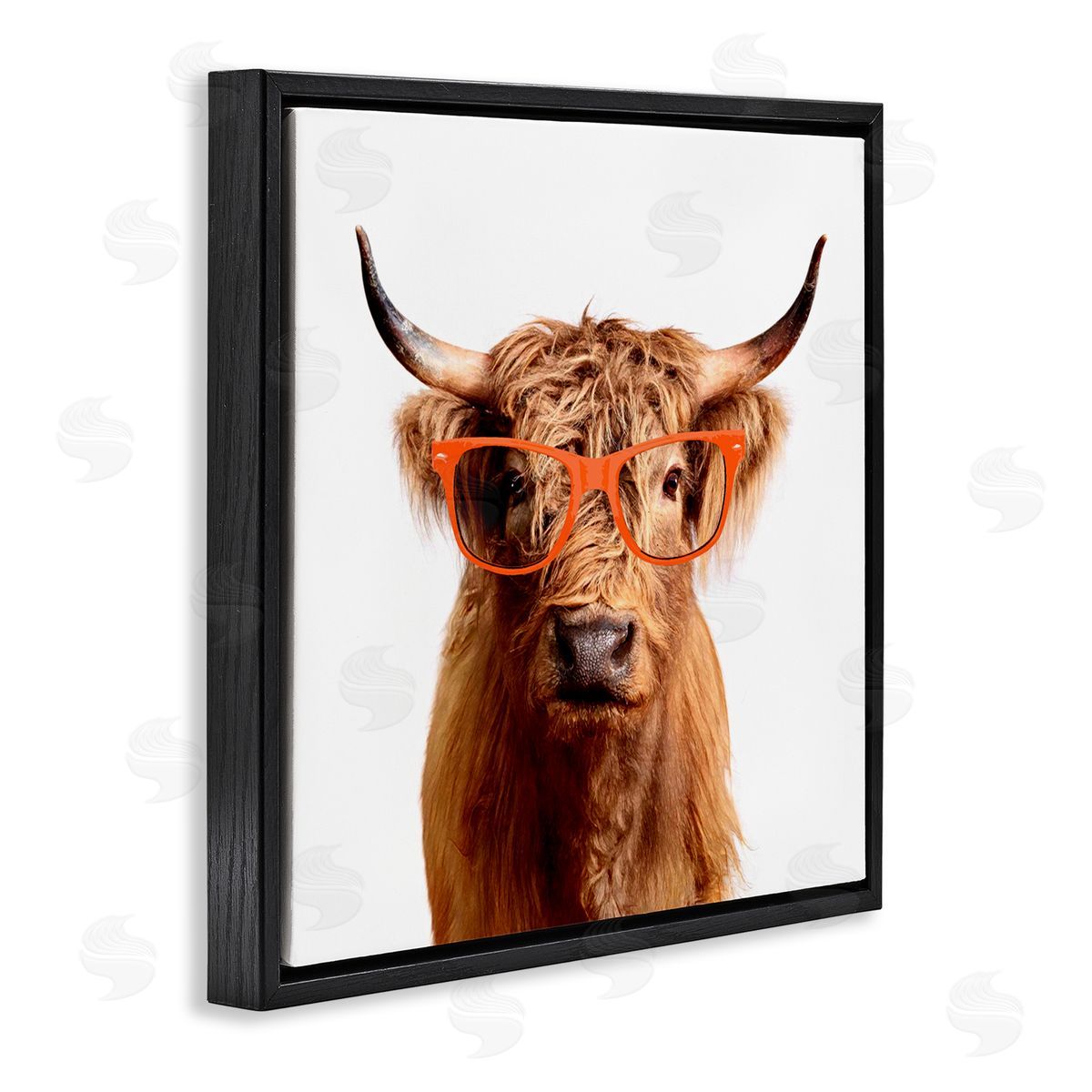 Karen Smith Highland Cow Farmhouse Fun Glasses Black Floating Frame Canvas Wall Art Print
