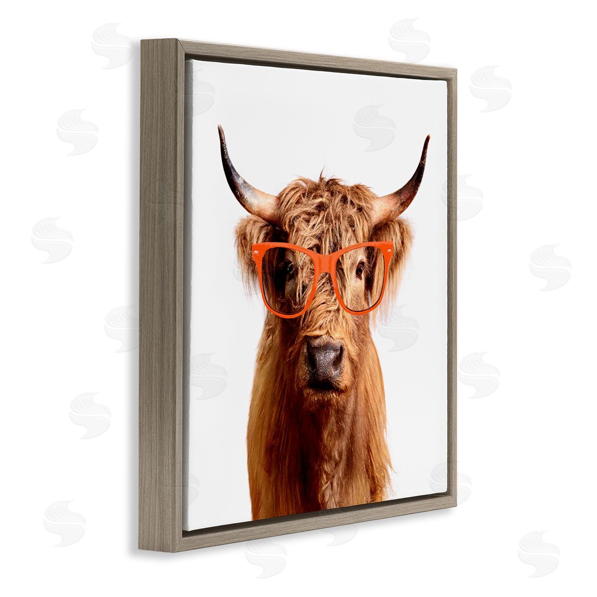 Karen Smith Highland Cow Farmhouse Fun Glasses Brown Floating Frame Canvas Wall Art Print