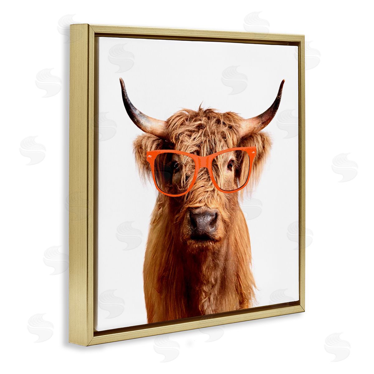 Karen Smith Highland Cow Farmhouse Fun Glasses Gold Floating Frame Canvas Wall Art Print