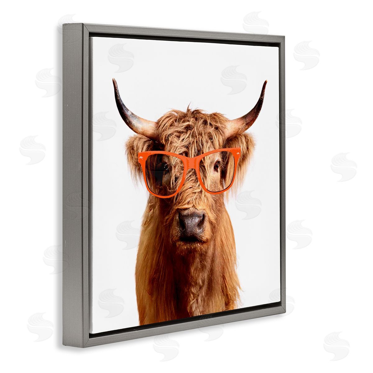 Karen Smith Highland Cow Farmhouse Fun Glasses Gray Floating Frame Canvas Wall Art Print