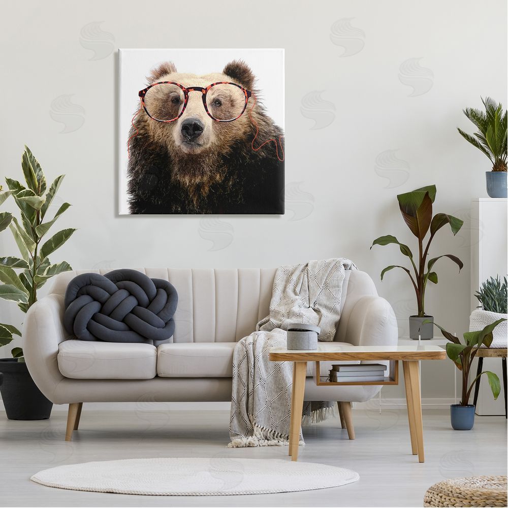 Karen Smith Funny Grizzly Bear Wearing Glasses Canvas Wall Art in Room
