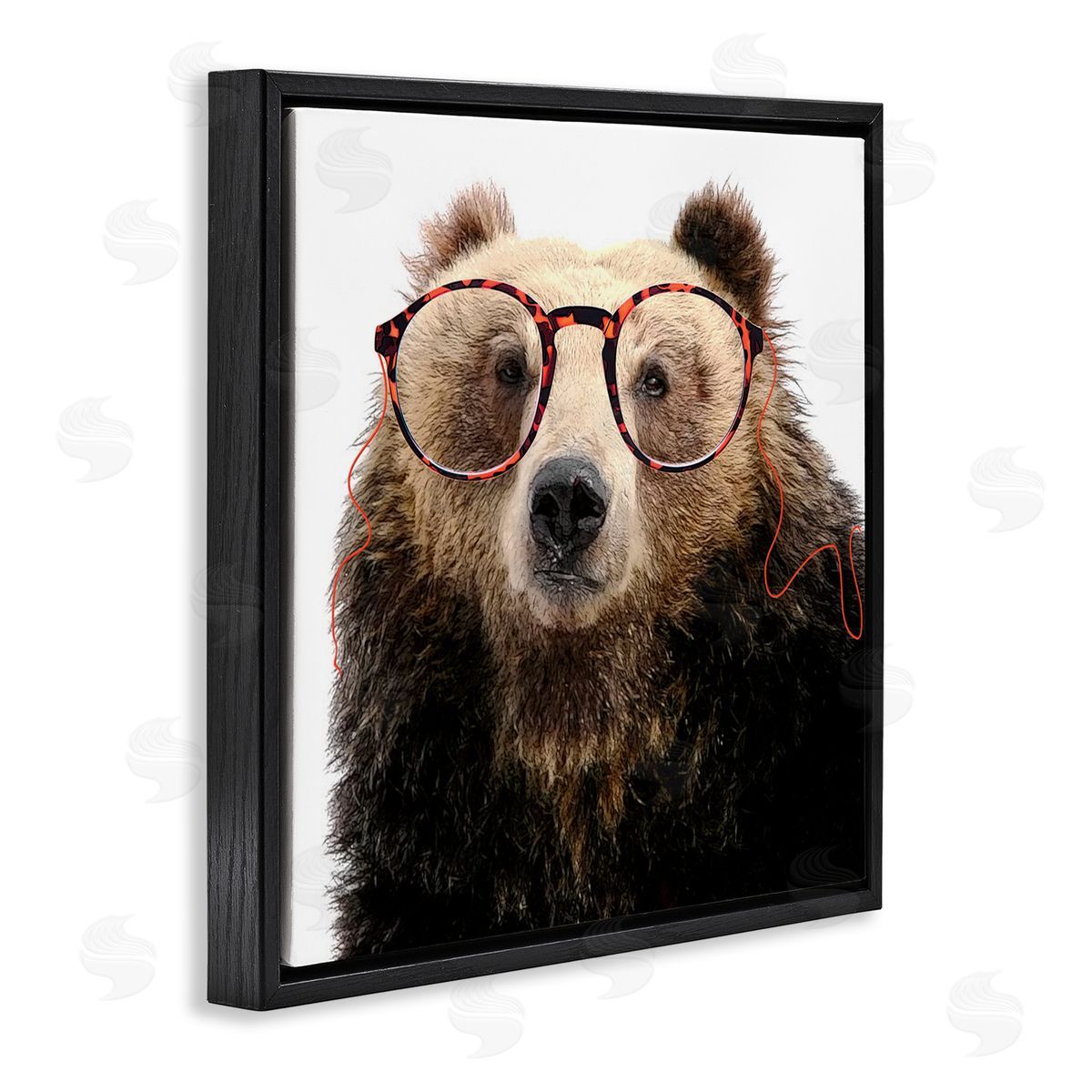 Karen Smith Funny Grizzly Bear Wearing Glasses Black Floating Frame Canvas Wall Art Print