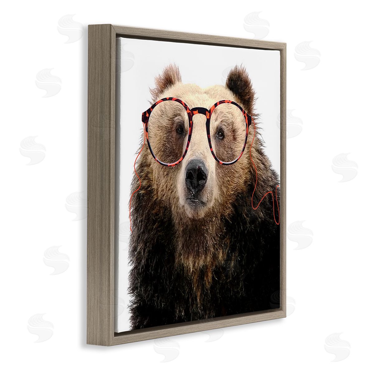 Karen Smith Funny Grizzly Bear Wearing Glasses Brown Floating Frame Canvas Wall Art Print