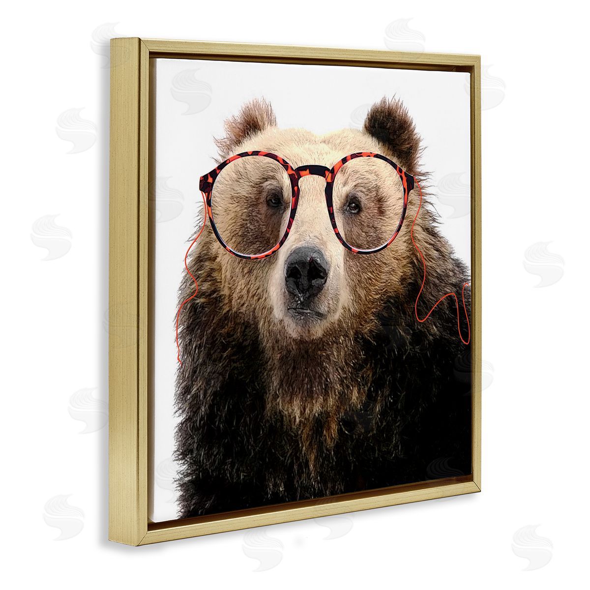 Karen Smith Funny Grizzly Bear Wearing Glasses Gold Floating Frame Canvas Wall Art Print