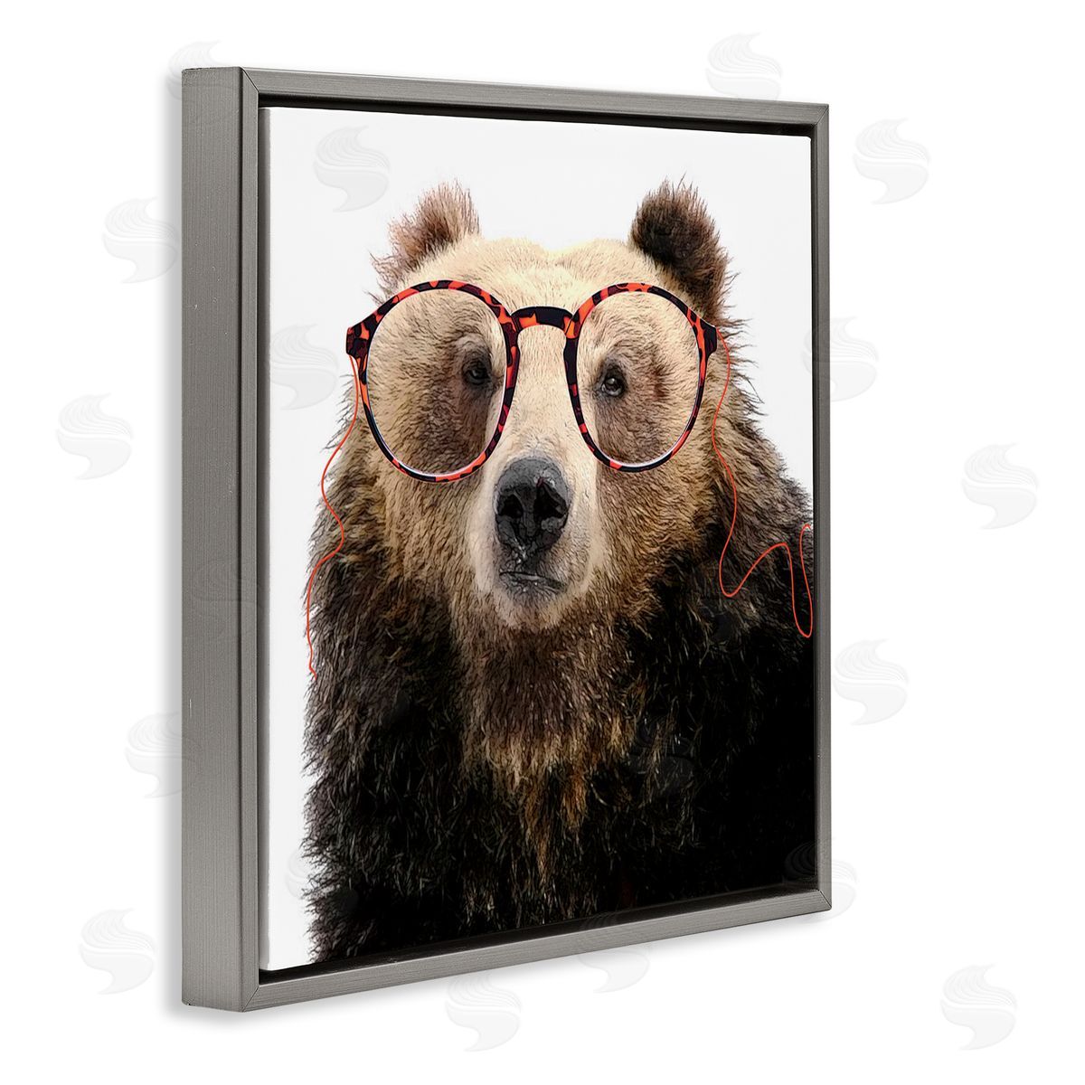 Karen Smith Funny Grizzly Bear Wearing Glasses Gray Floating Frame Canvas Wall Art Print