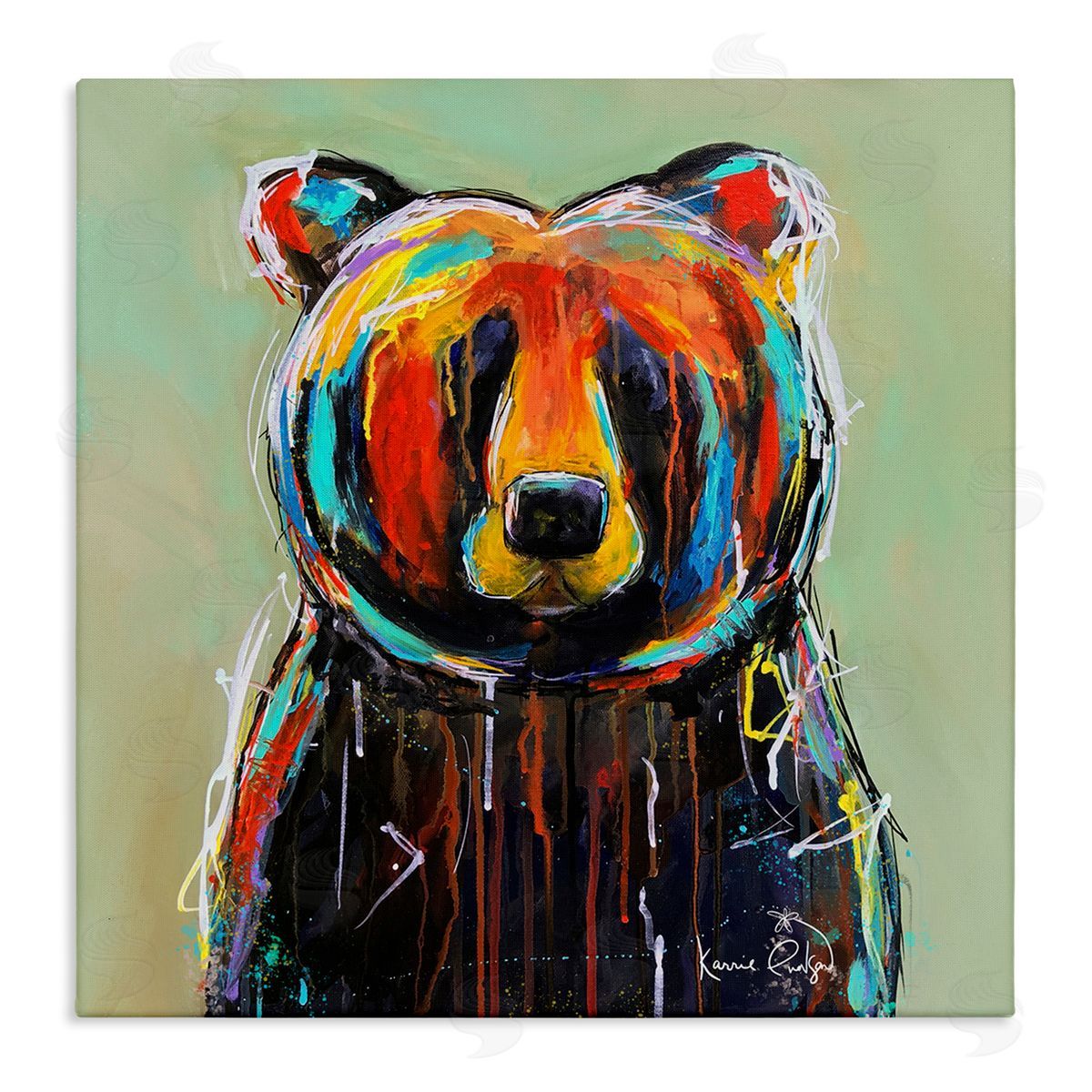 Karrie Evenson Abstract Urban Bear Graffiti Stretched Canvas Wall Art Print