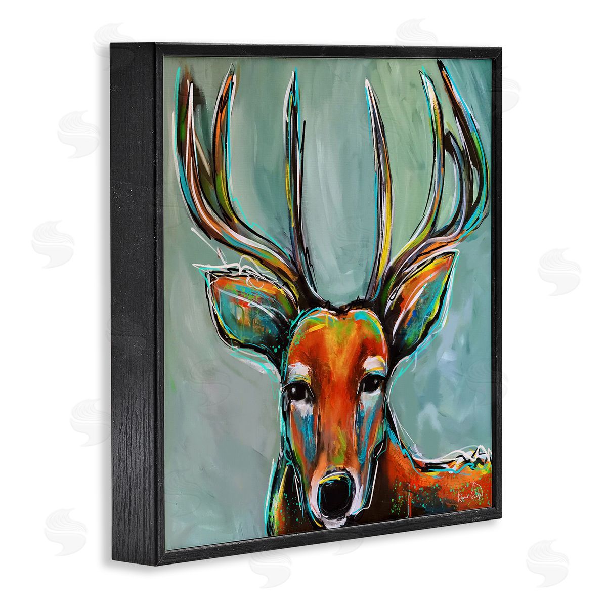 Karrie Evenson Modern Urban Deer Painting Black Framed Glicee Wall Art Print