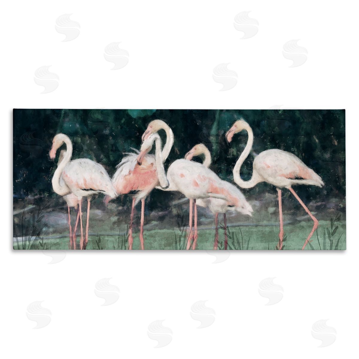 Nina Blue Flock of Flamingos Tropical Waters Stretched Canvas Wall Art Print