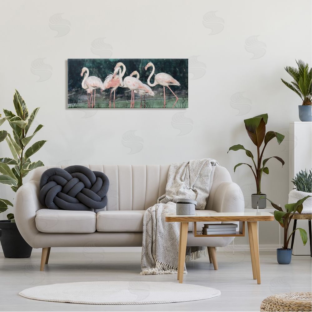 Nina Blue Flock of Flamingos Tropical Waters Canvas Wall Art in Room