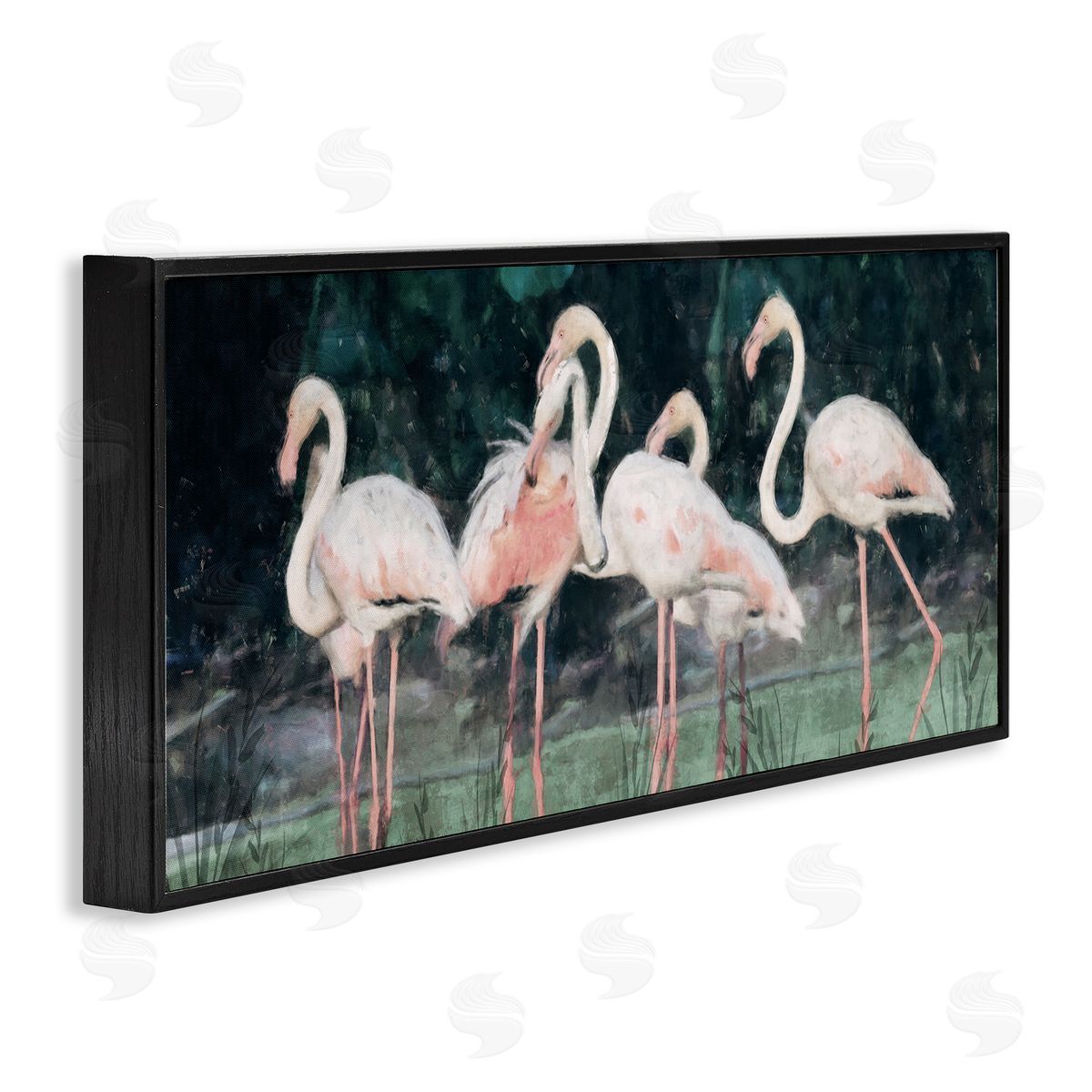 Nina Blue Flock of Flamingos Tropical Waters Black Framed Glicee Wall Art Print