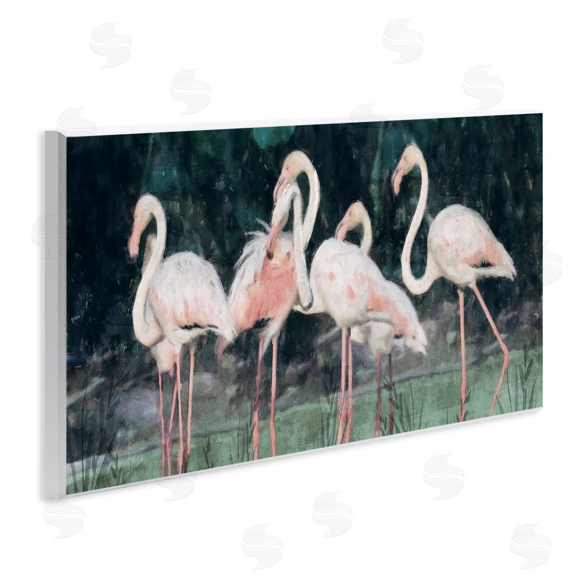 Nina Blue Flock of Flamingos Tropical Waters Wooden Wall Plaque Art Print