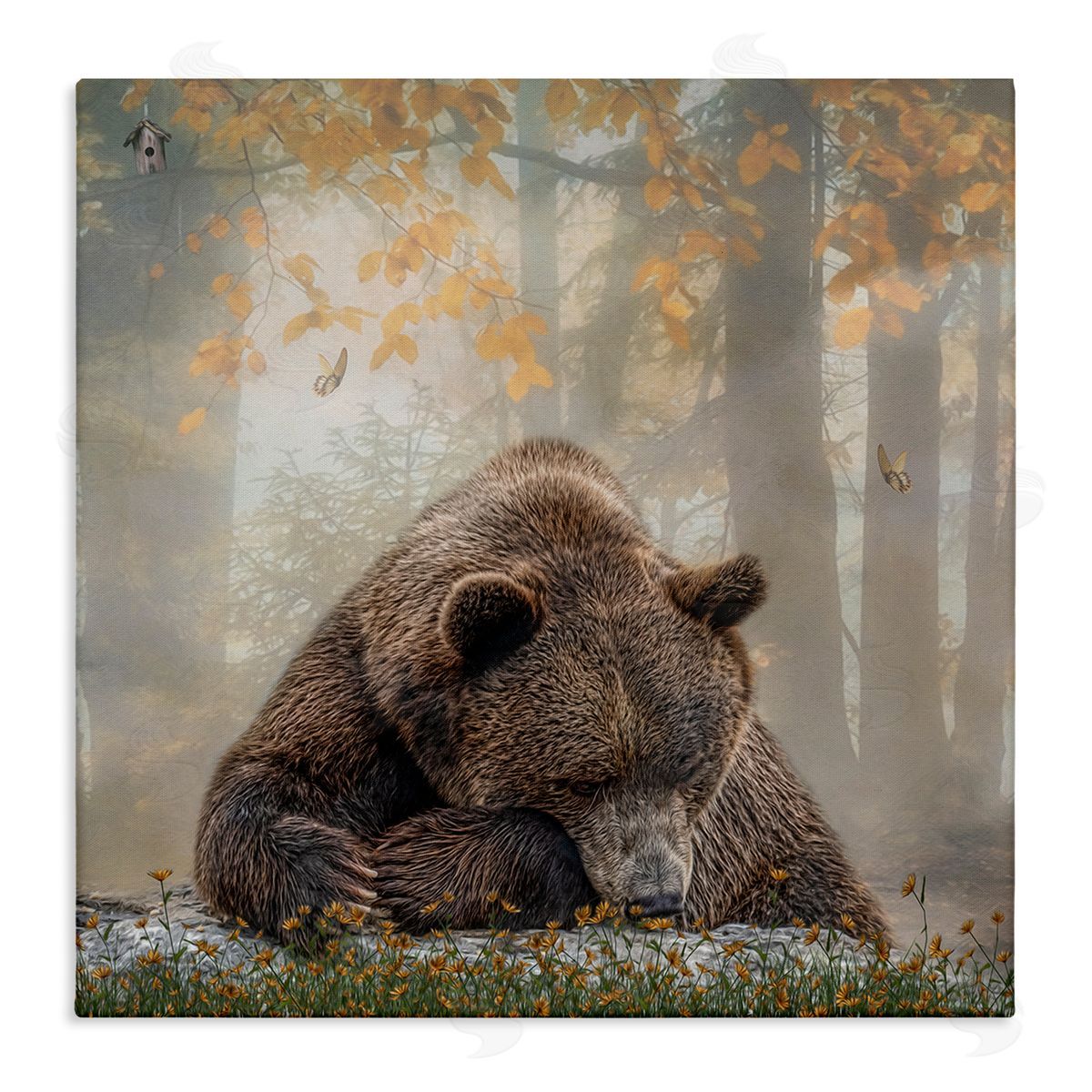 Kelley Parker Autumn Slumber Brown Bear Foliage Stretched Canvas Wall Art Print