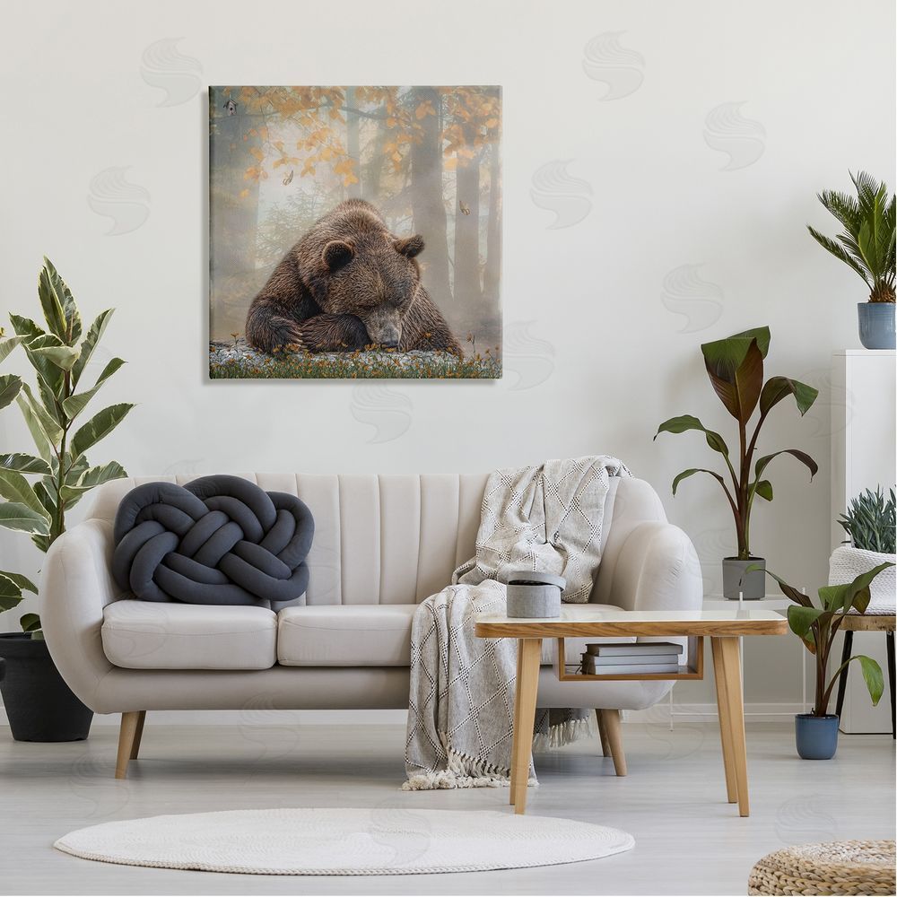 Kelley Parker Autumn Slumber Brown Bear Foliage Canvas Wall Art in Room